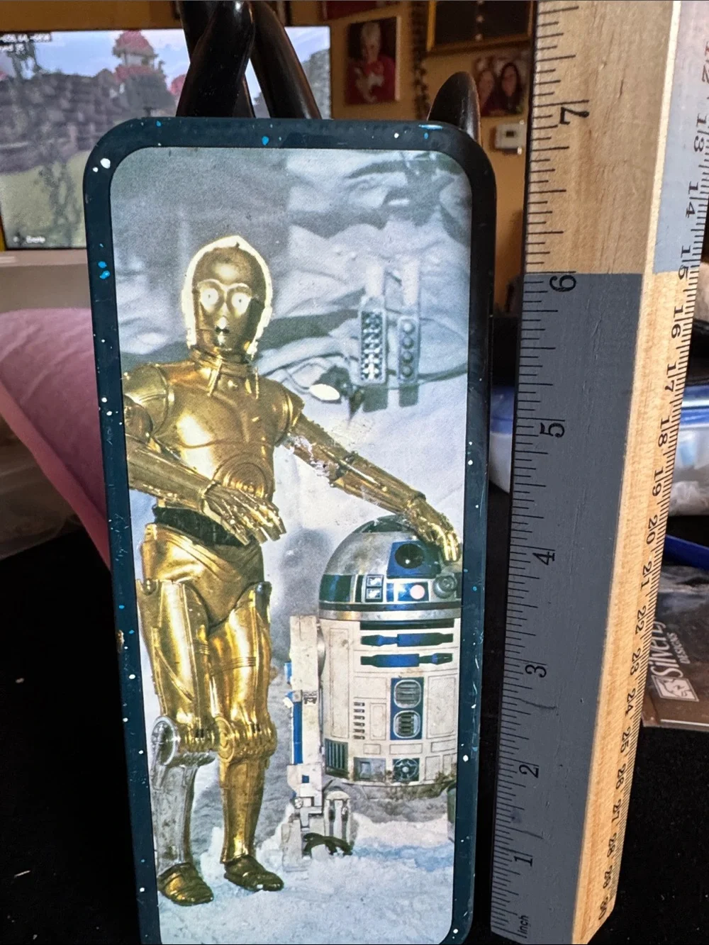 Vintage Gold & White Star Wars Decorative Pencil Case - R2-D2 & C-3PO